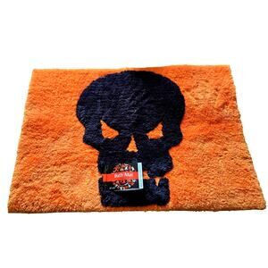 New 21" x 32" Black Skull Orange Bath Rug Mat Halloween by Riviera Home Non Slip